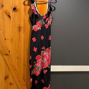 Betsey Johnson Black Maxi Dress with Red Floral Design